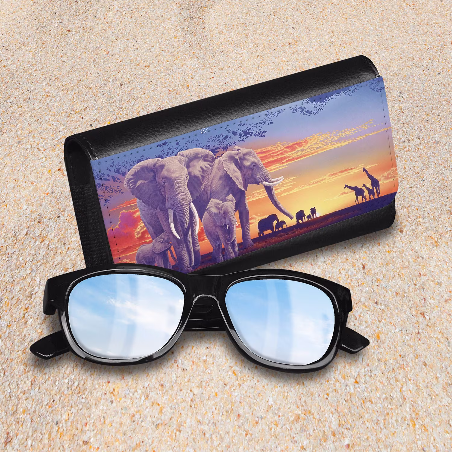 Elephants Gifts, Eyeglasses Case, Vegan Leather, Sunglasses Spectacles Case For Men & Women, Wild Life Gift Idea Her Or Him