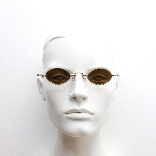 90S Vintage Small Oval Sunglasses. Imposing Minimal Rose Gold Metal Victorian Style Frame With Brown Lenses. Steampunk. Unused Bnwt
