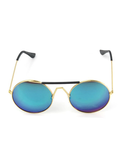 Gold Frame Round Sunglasses With Green Mirrored Lenses | Unisex
