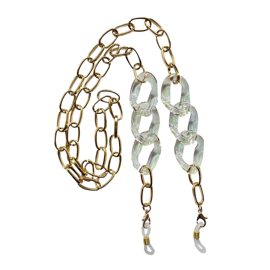 Gold & Ab Rainbow Clear Chunky Link Big Oversized Sunglasses Spectacle Glasses Chain Strap