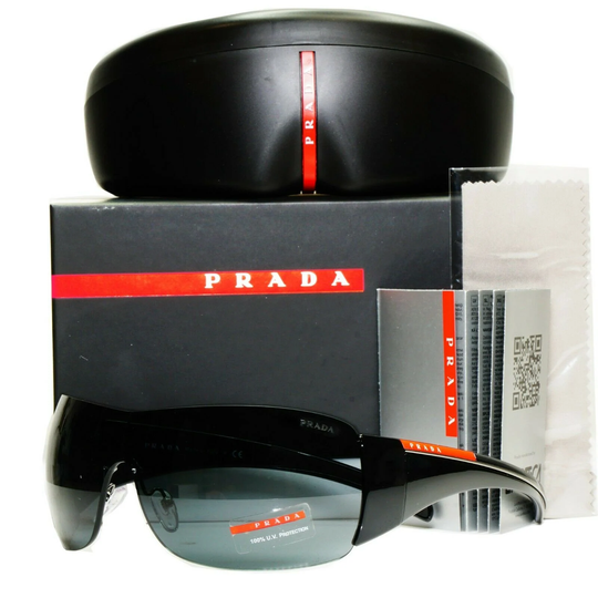 Authentic Prada Mens Designer Sunglasses Black Shield Visor Ski Sps 02L 1Ab-1A1 29393