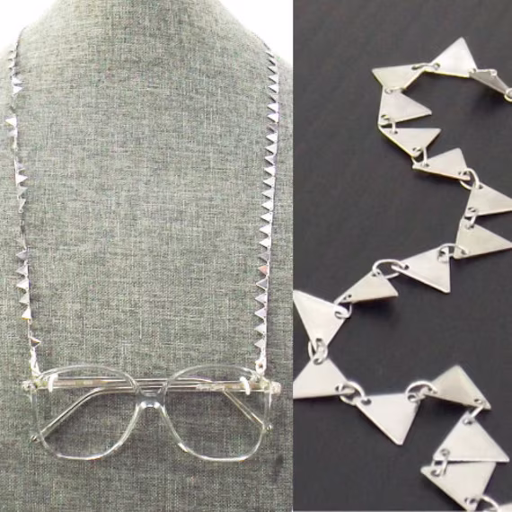 Eyeglass Chain Silver Flags Dangle | Women's Necklace For Glasses Face Mask Lanyard Sunglasses Holder