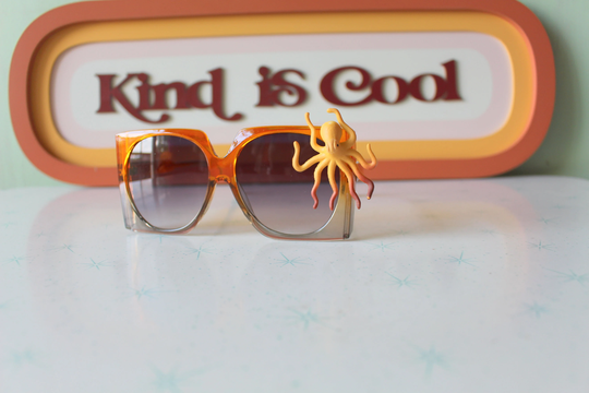 The Octopus Sunglasses..square. Big Lens. Custom. Orange. Retro. Oversized. Hipster. Kitsch. Shades. Summer. Party Glasses. Sea. Fish. Ocean