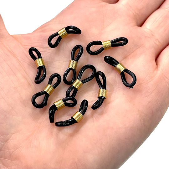 Eye Glass Holder Ends, Black Rubber&gold Plated Springs, Glasses Chain Holders - Replacement Loops For Chains