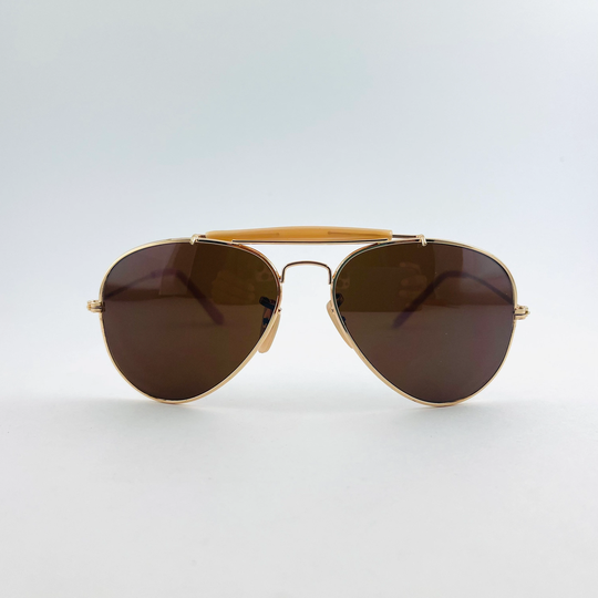 True Vintage Deadstock 90S Gold Wire Pilot Aviator Sunglasses With Brown Lens