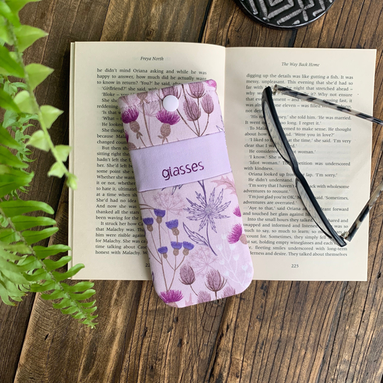 Personalised Scottish Thistle Glasses Case Handmade Flower Fabric Snap Pouch Floral Gift Idea
