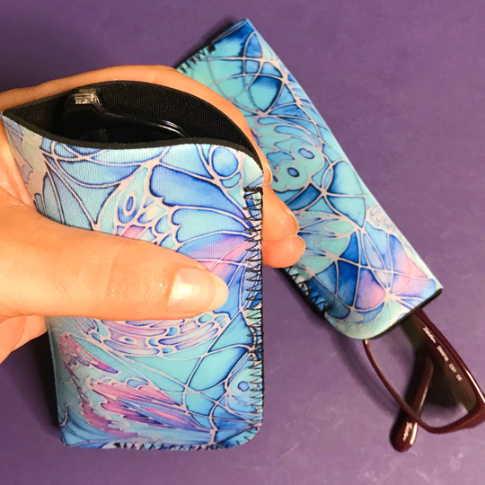 Blue Turquoise Glasses Case - Slip On Protective Sunglasses Cover Soft Fabric Portable Spectacles Pouch Pocket Reading
