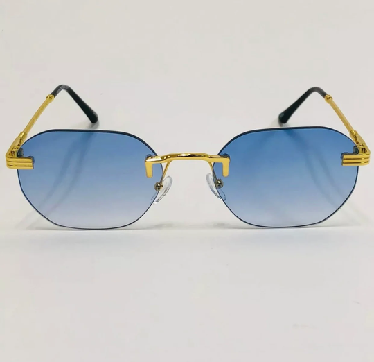 Sunglasses Shades Eyeglasses Classy Hip Hop Nice Rimless Sophisticated 2 Blue Wood Buff Retro 90S Rapper Gangster
