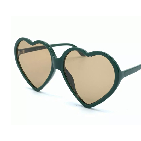 Heart Sunglasses, Large Khaki Green Heart Sunglasses, Cream Festival Holiday, Fashion