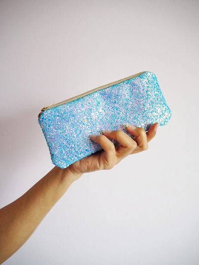 Sea Blue Glitter Sunglasses Case, Sparkly Glasses Pouch, Holder