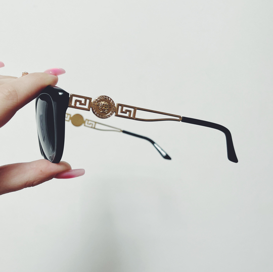 Vintage Versace Black & Gold Sunglasses With Medusa Head Logo Detail Y2K 00S 90S