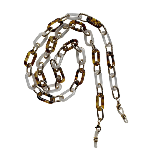 White, Gold & Tortoiseshell Chunky Paperclip Oval Link Glasses/Sunglasses Chain Strap Cord Holder
