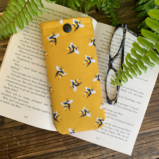 Handmade Yellow Bee Fabric Glasses Case Sunglasses Pouch Spectacle Cover Insect Gardeners Gift Idea