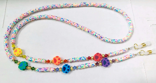 Totally Polymer Clay & Crystals Paws Eyeglass Chain Rainbow Colors Holder