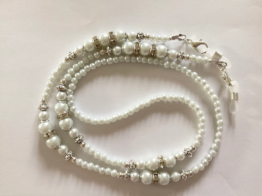 White Glass Pearl Beaded Eyeglass Chain Holder Work Lanyard For ID Badge Security Pass Glasses Face Mask