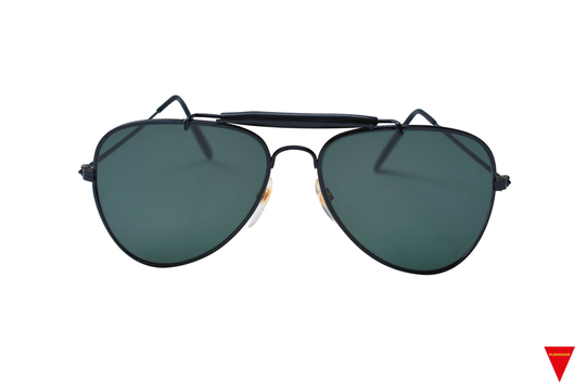 Classic 80's Black Aviator Sunglasses, All Black Pilot Glasses With Original Glass Lenses, Unworn Vintage Frame