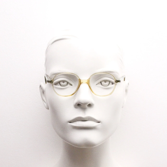 Vintage 40S Small Pale Crystal Yellow Glasses. Transparent Slim Acetate Optical Frames. Prescription Eyeglasses. Lucite Rx Spectacles. 30S