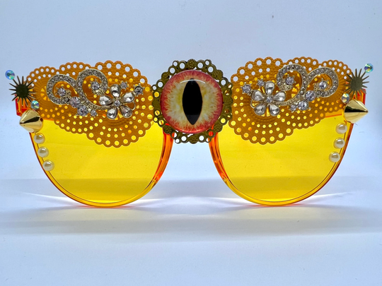 Yellow Third Eye Statement Eyewear Funky Unique Handmade Festival Accessories