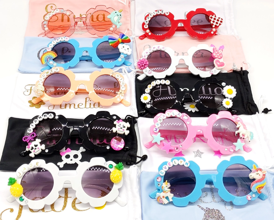 Personalized Flower Sunglasses For Girls Toddlers, Kid Shaped With Matching Bag, Girl Gift, Fun Kids
