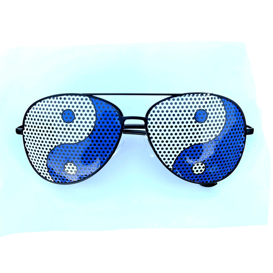 Cool Blue Yinyang Graphic Aviator Sunglasses