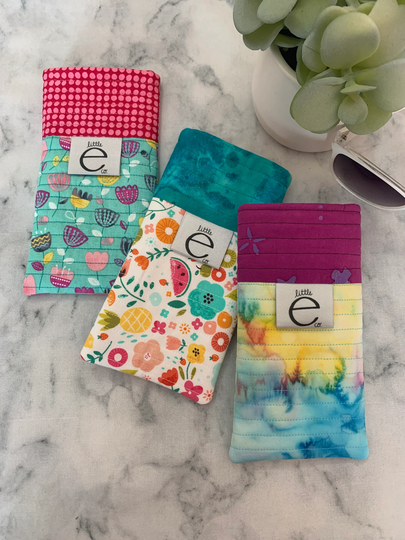 Cotton Quilted Colorful Eyeglass Case, Sunglass Durable & Soft, Great Size For All Glasses