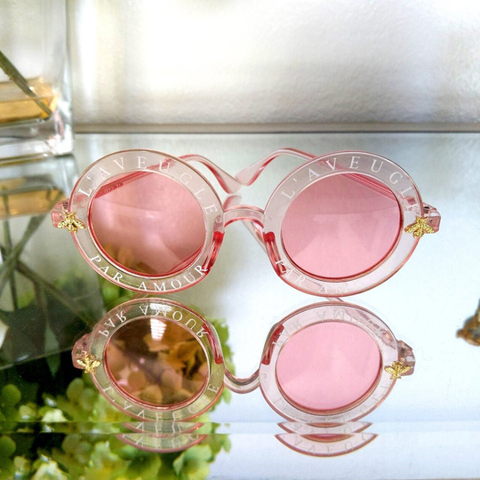 Pink Round Bee Frame Sunglasses Vintage Eyewear Kids Glam Girls Retro Womens Lana Del Rey Bel-Air French Par Amour Madison Beer Girls