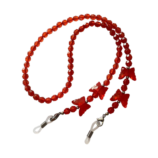 Pretty Girls Red Butterfly Beaded Spectacle Glasses Cord Strap Chain Holder