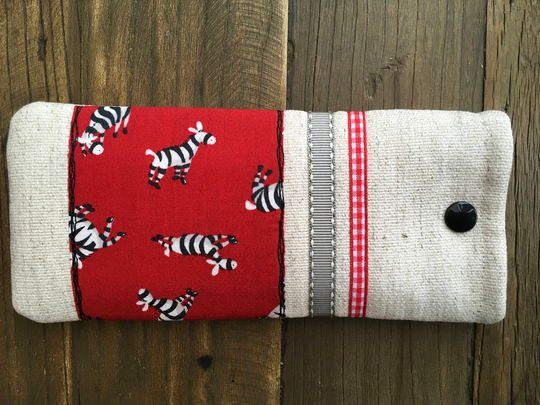Handmade Fabric Zebra Zoo Animal Glasses Sunglasses Case Cover Pouch Horse Red Gingham