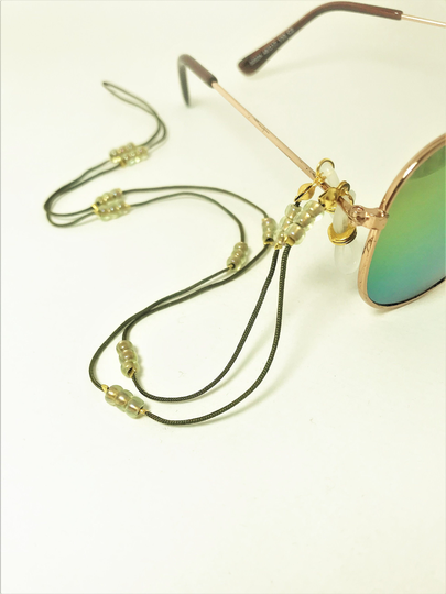 Olive Green Gold Beads Eyeglass Chain ∫ Necklace Simple Sunglass Holder Soft Glasses Minimal Jewelry
