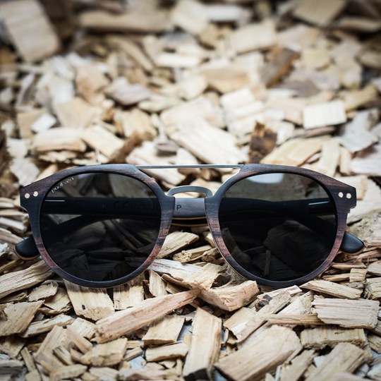 Ebony Wood, Round Style, Wood Sunglasses With Bridge, By Paul Ven, Handmade Personalised Gift, Engraved
