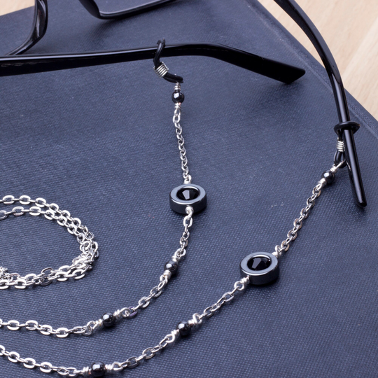 Hematite Glasses Chain - Grey Ring & Bead Eyeglasses | Eyewear Neckchain Reader Gift Lanyard Sunglasses Strap