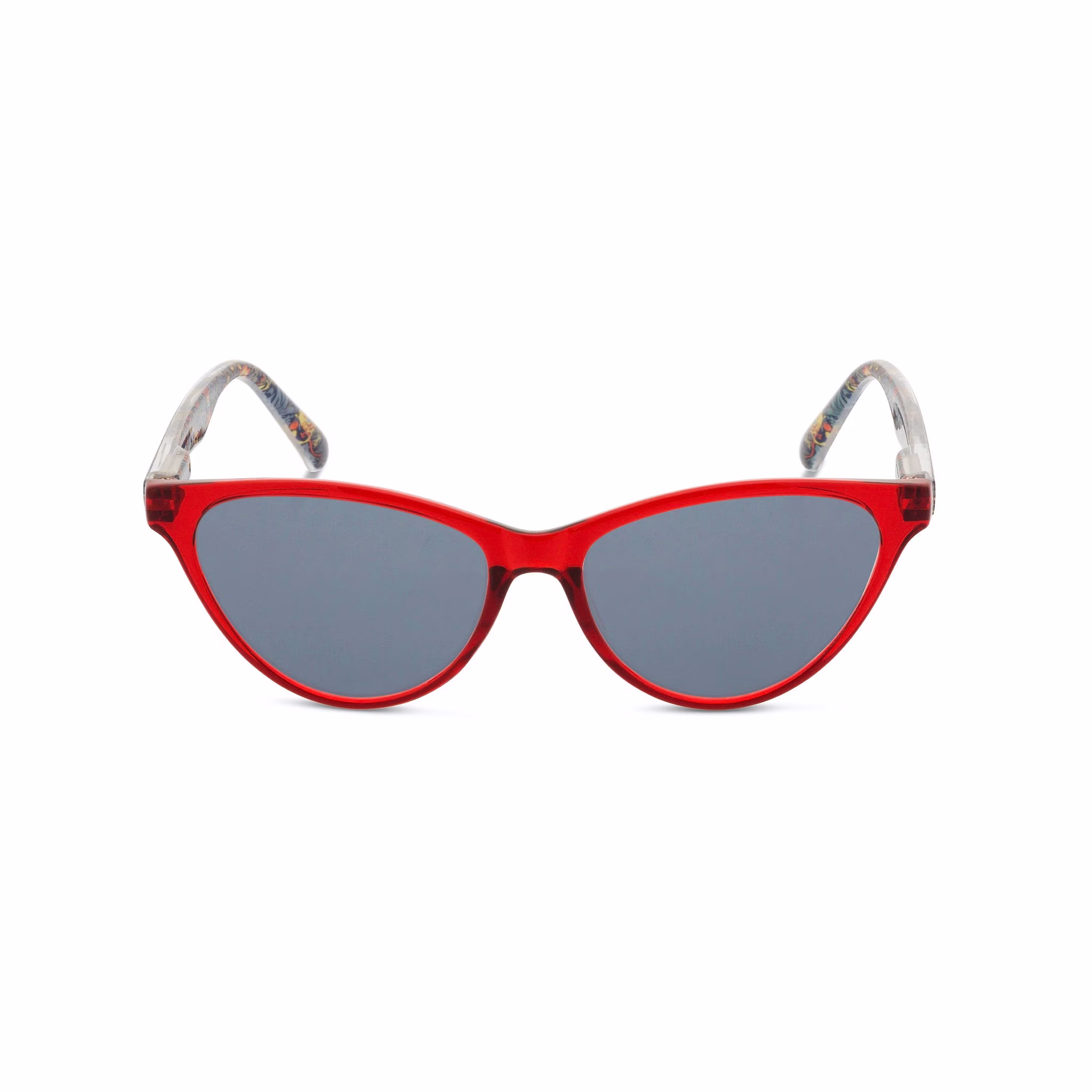 William Morris Cat Eye Retro Sunglasses in Red Crystal With Strawberry Thief Printed Arms