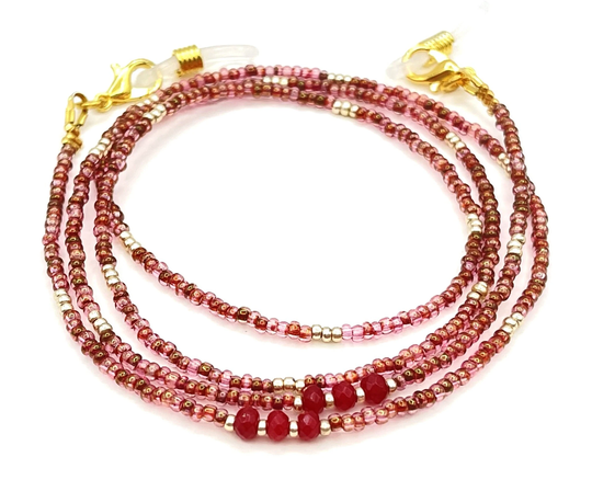 Rose Gold Eyeglass Chain - Ruby Necklace Sunglasses Pink Beaded Eyeglasses Grandma Gift