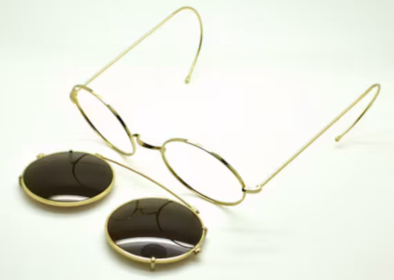 True Round Shiny Gold Hypoallergenic Eyewear & Matching Sunglasses Clip By Beuren Model 1700 With Saddle Bridge Curlsides B48+