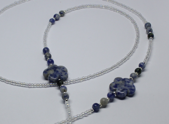 Sodalite Flower Gemstone Beads Glasses Chain, Flowers Beaded Spectacles Holder, Eye Chain Sunglasses