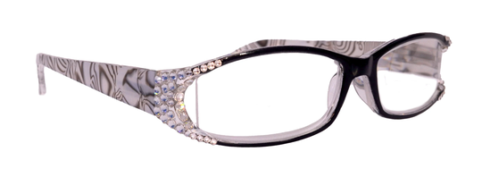 Tuscany, | Bling Reading Glasses For Women Adorned W | Clear Genuine European Crystals | Black, White Marble Rectangular, Ny Fifth Avenue