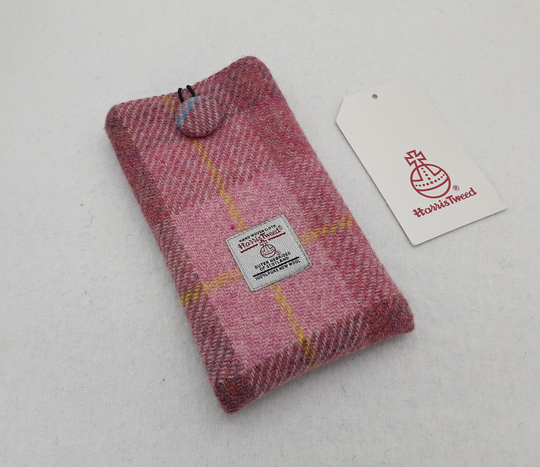 Harris Tweed Glasses/Phone Case /Dusky Pink Check/Handmade