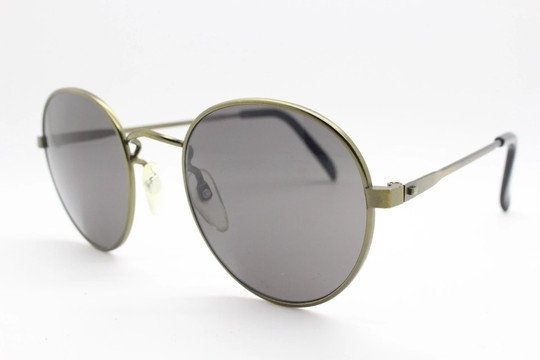 90S Vintage Refined Aviator Sunglasses. 60's Style Round Panto Bronze Metal Frame With Dark Green Lenses. Unused Nos
