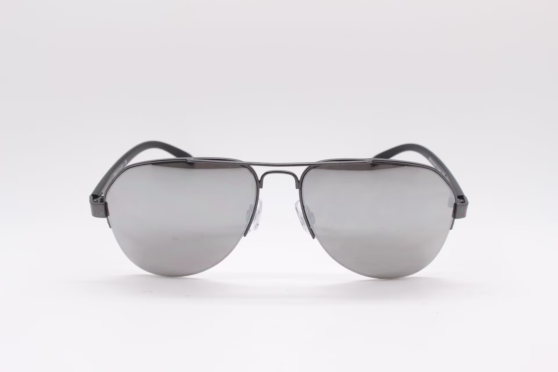 Y2K Vintage Silver Mirror Aviator Sunglasses. Gunmetal Half Frame With Black Arms. Mens Teardrop Aviators. 90S. 2000S