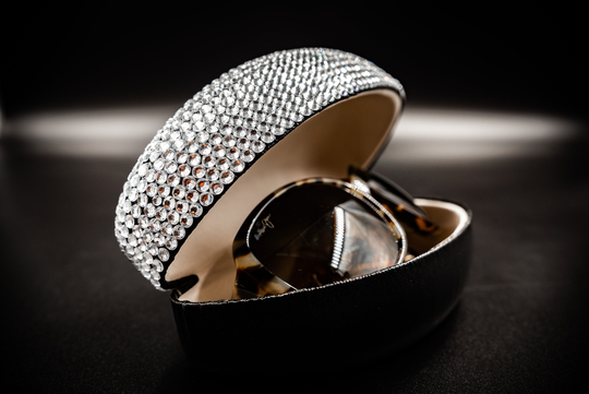 Bling Glasses Case | Large Finished in Silver & Black Fashionable Decorative Rhinestones