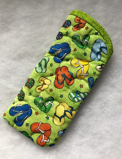 Quilted Sunglass/Eyeglass Case - Mini Flip Flops Lime Green