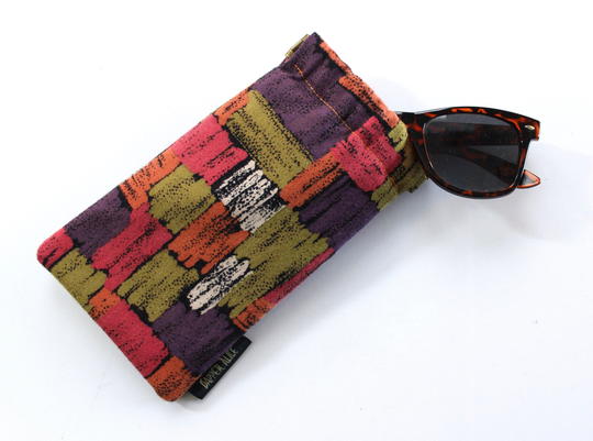 Vintage 60S Painterly Cotton Sunglasses Case. Abstract Painter/ Artist Glasses Pouch. Soft Padded Fabric Summer Accessory. Recycled Gift