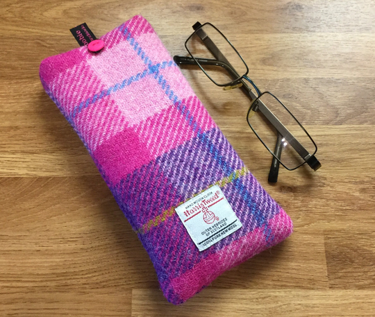 Pink Purple Check Harris Tweed Glasses Case, Tartan Specs Mother's Day, Gift For Her, Reading Tweed Case