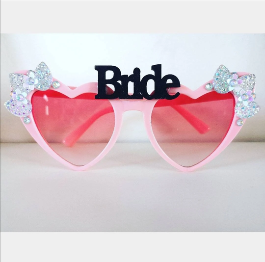 Heart Pink Bride Sunglasses, Bridal Sunglasses, Gift, Hen Party, Bachelorette Party Idea, Round Present