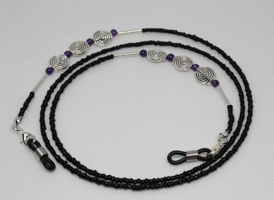 Life Spirals Gemstone Glasses Chain, Black Eyeglass Gemstones Spectacles Holder, Sunglasses Gift For Her
