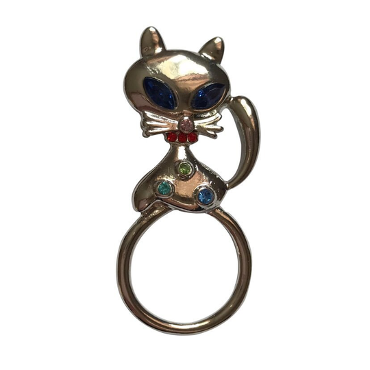 Silver Cat & Crystal Eye Glasses Sunglasses Spectacle Hanger Brooch Pin Holder
