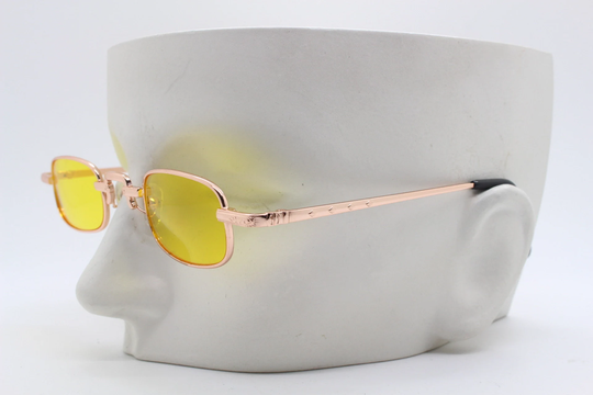90S Vintage Small Rectangular Sunglasses. Minimal Gold Metal Victorian Style Frame With Bright Yellow Lenses. Steampunk. Unused Bnwt
