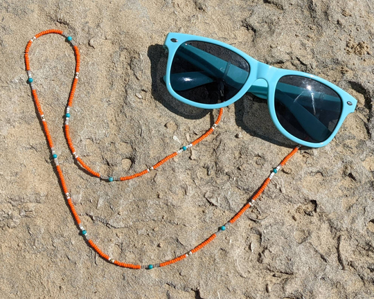 Bright Orange & Turquoise Beaded Sunglasses Chain Strap