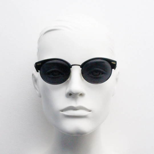 90S Vintage Cat Eye Clubmaster Style Sunglasses. Half Frame Browline Cateye in Matt Black. Rockabilly Oval Cateyes. 50's. Unused Nos