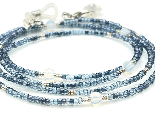 Blue Eyeglass Chain - Gemstone Necklace Silver Eyeglasses Glasses Beaded Sunglasses